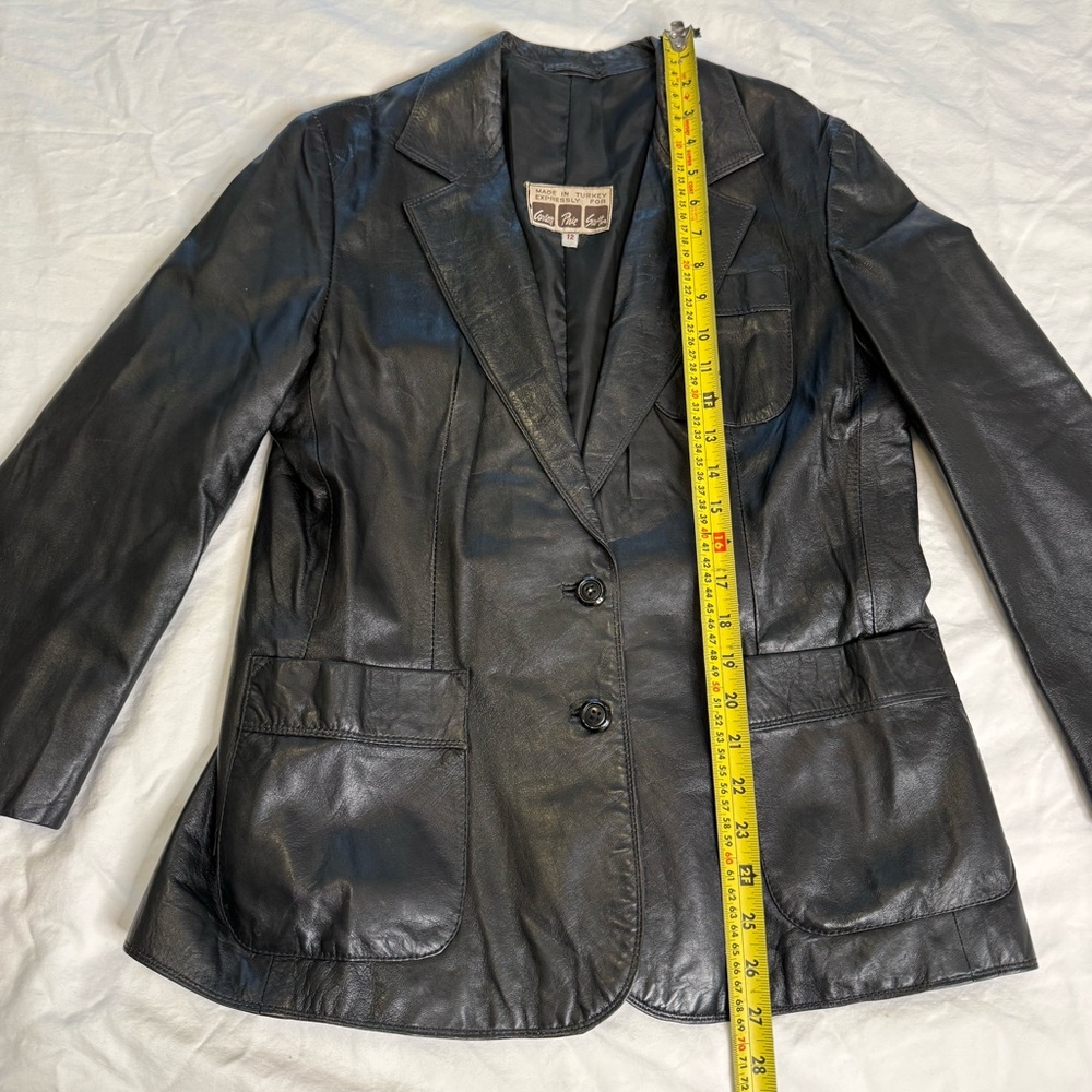 Vintage 90s Black Leather Blazer Minimalist Tailored Jacket M Carson Pirie Scott - Picture 11 of 12